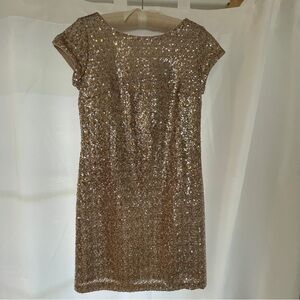 White House Black Market Champagne color Sequin Cap-Sleeve Dress Size XS